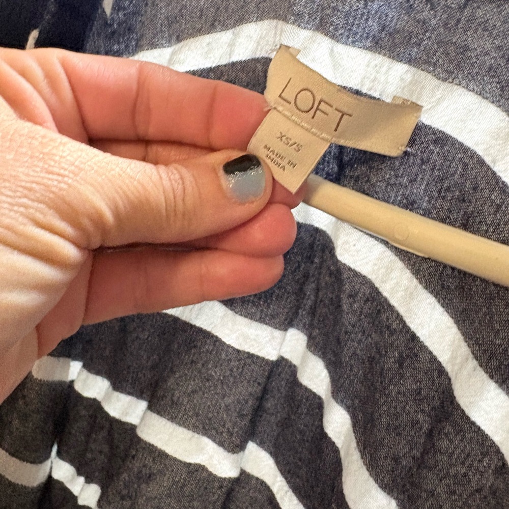 LOFT Navy and White Striped Shawl/ overlay- fits up to XL